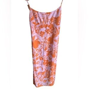 Xs Wayf maxi dress with side slit. Pink & pumpkin floral great island vibe.NWOT.